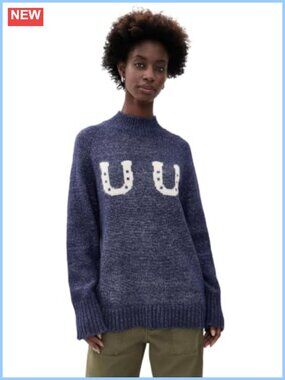 Turtleneck Pullover Sweater Jacquard Knit Horse Shoe Motif Relaxed Fit